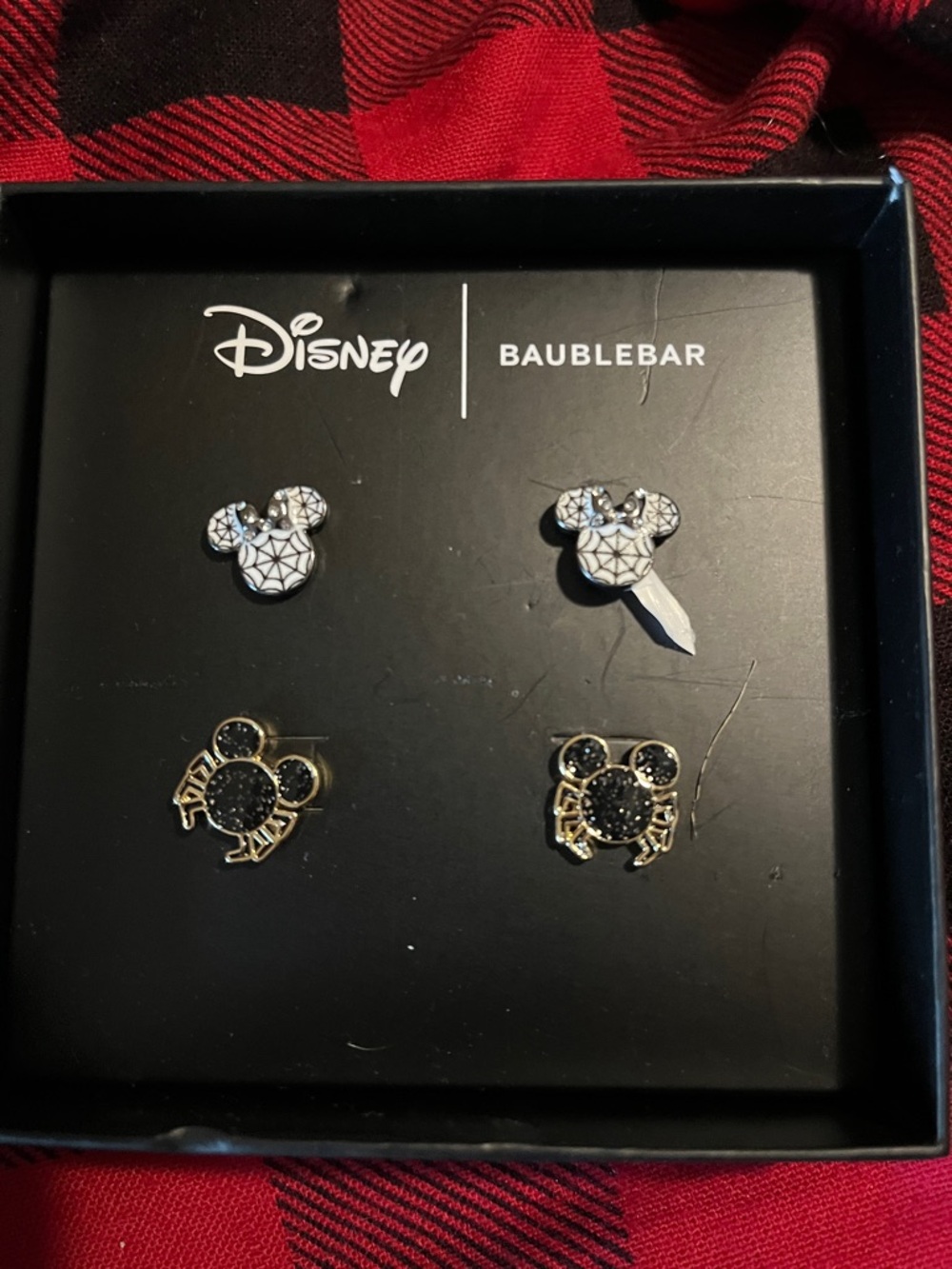 Disney BaubleBar Mickey Stud Earring Set - Black & White with Gold Accents
